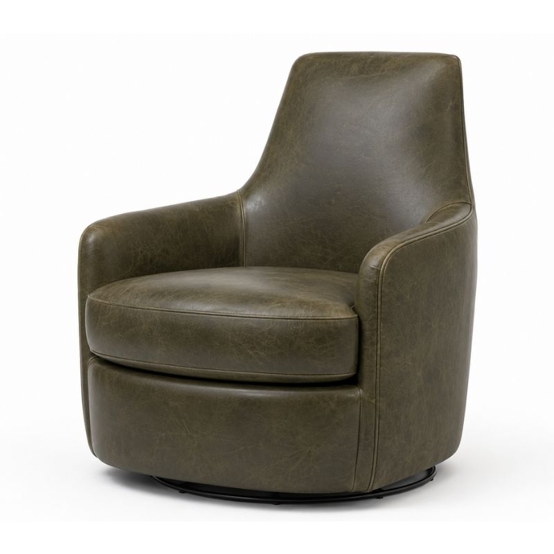 Kira Leather Swivel Chair in Harvest Moss from HW Home